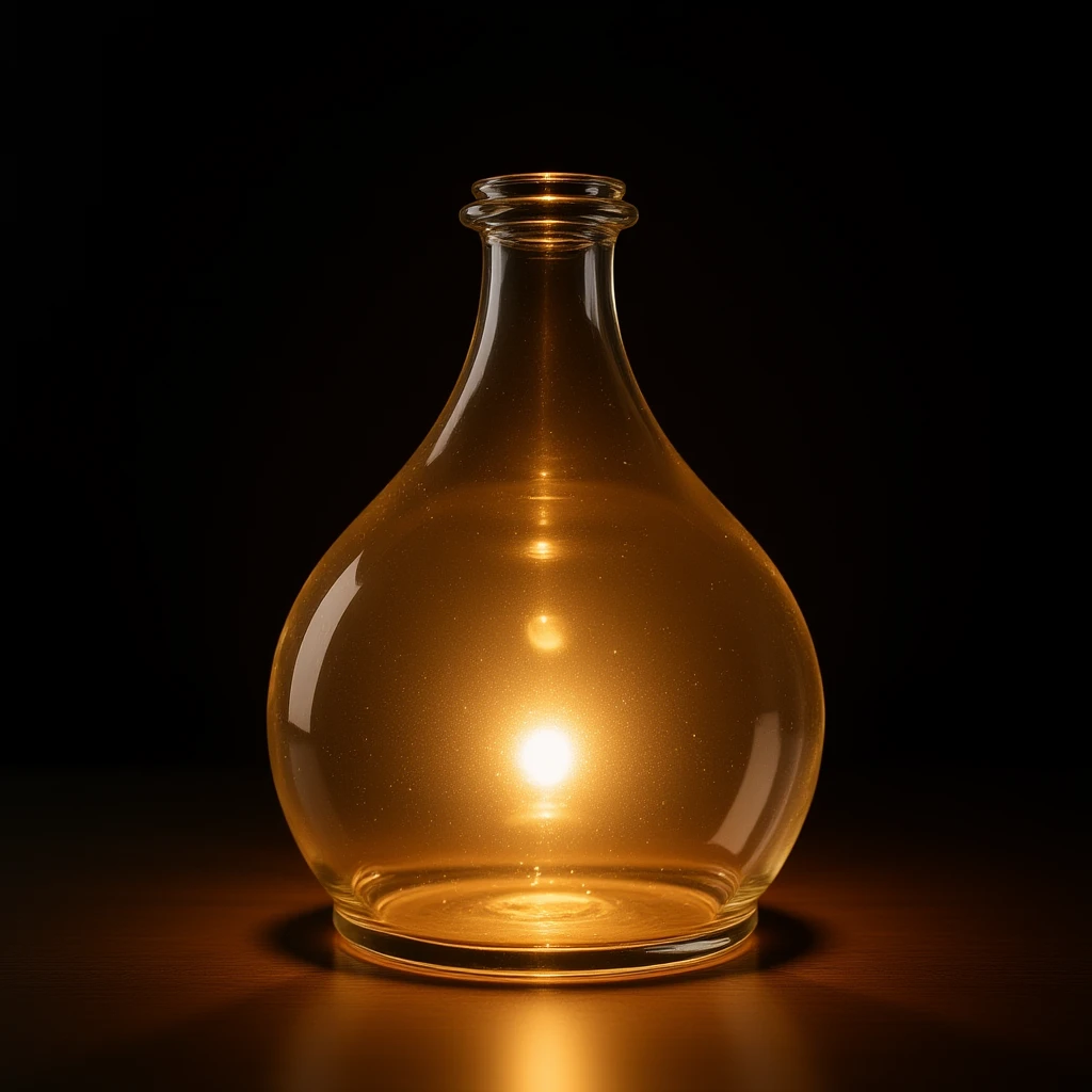 Eine skulpturale Leuchte aus geblasenem Glas, die innen warm leuchtet
